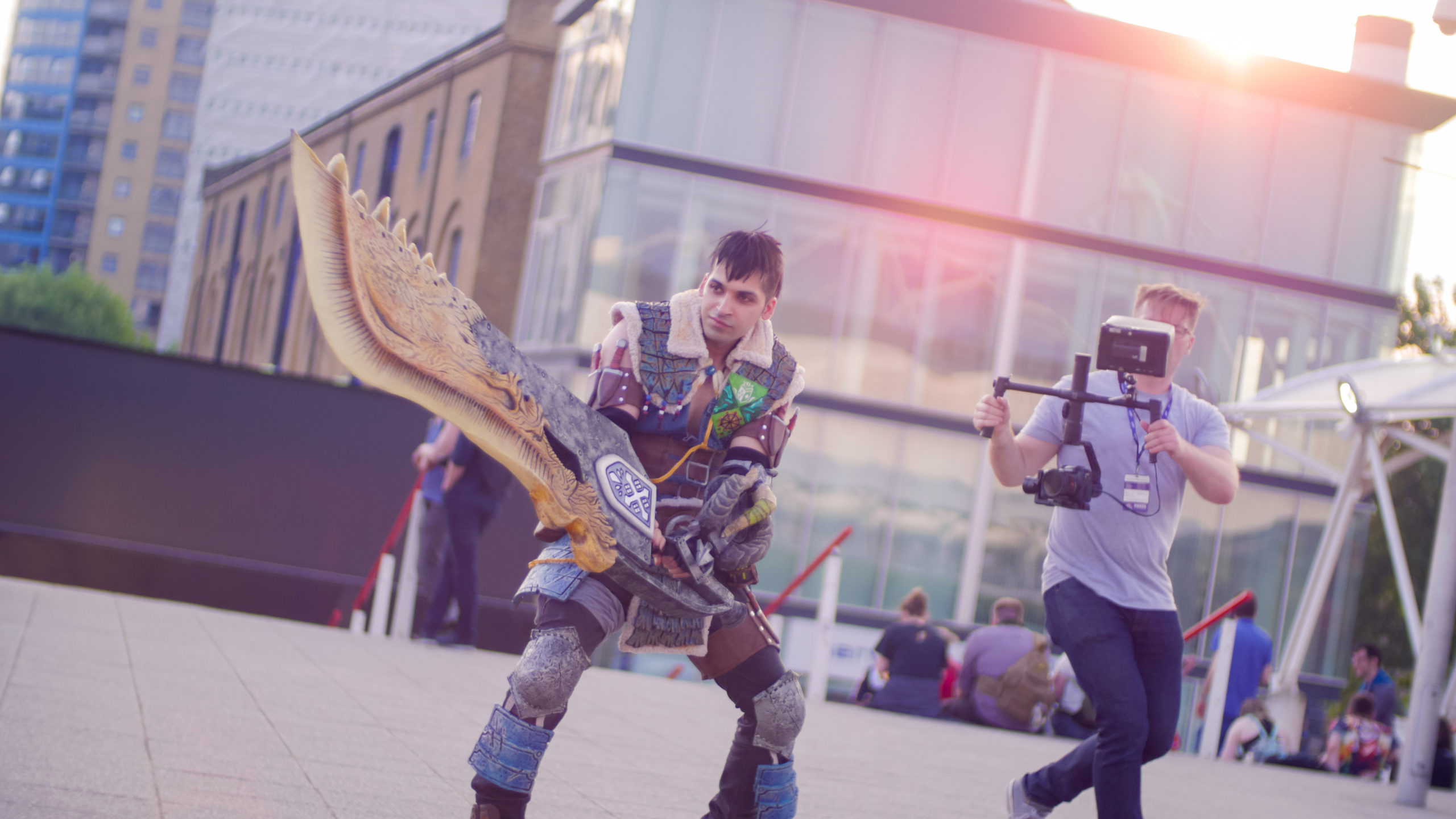 Man with a gimbal is filming at cosplayer at MCM Comic Con